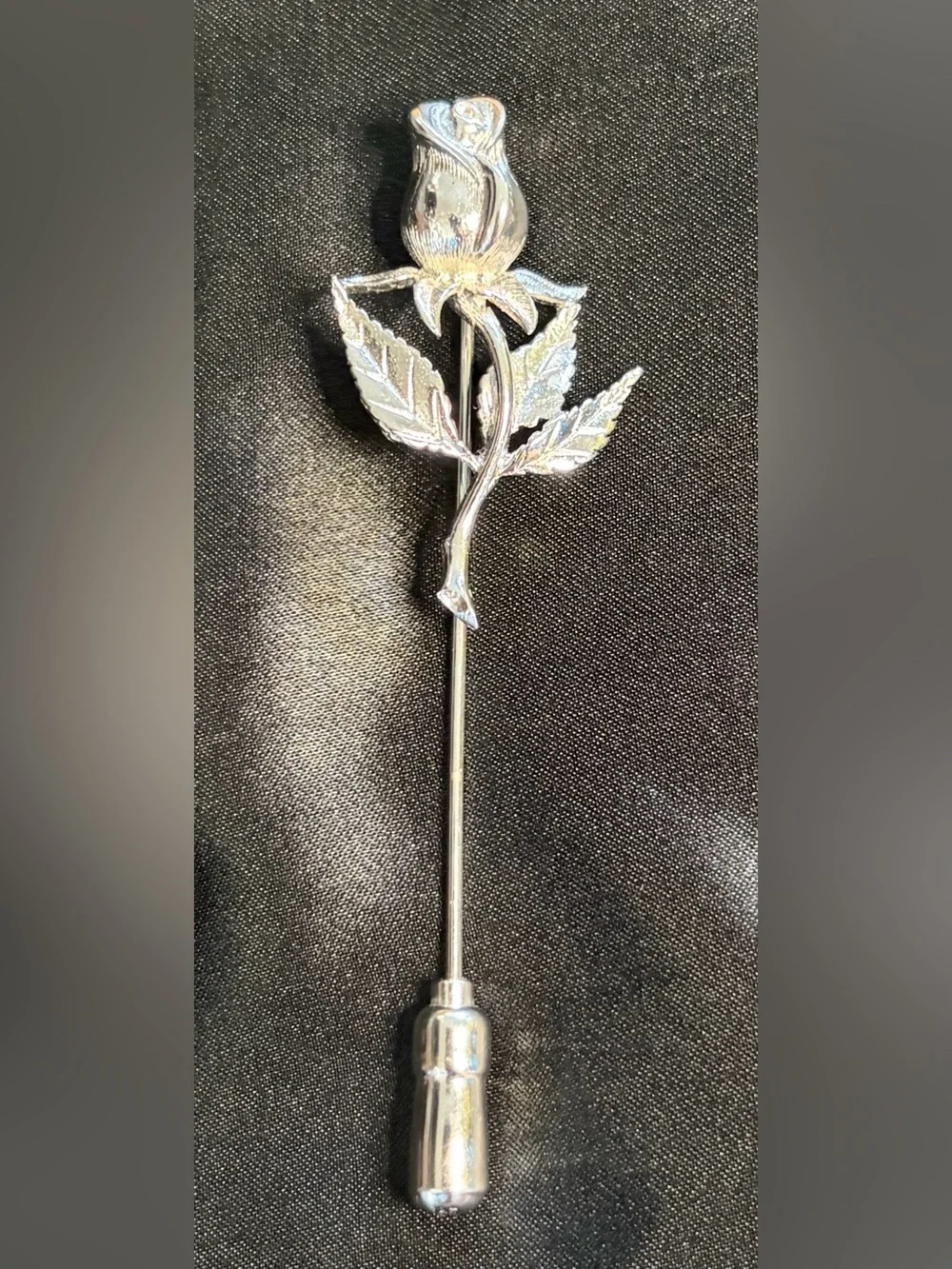 Vintage 1960s Anson Sterling silver Rose Stem flower Stick Pin hat pin brooch